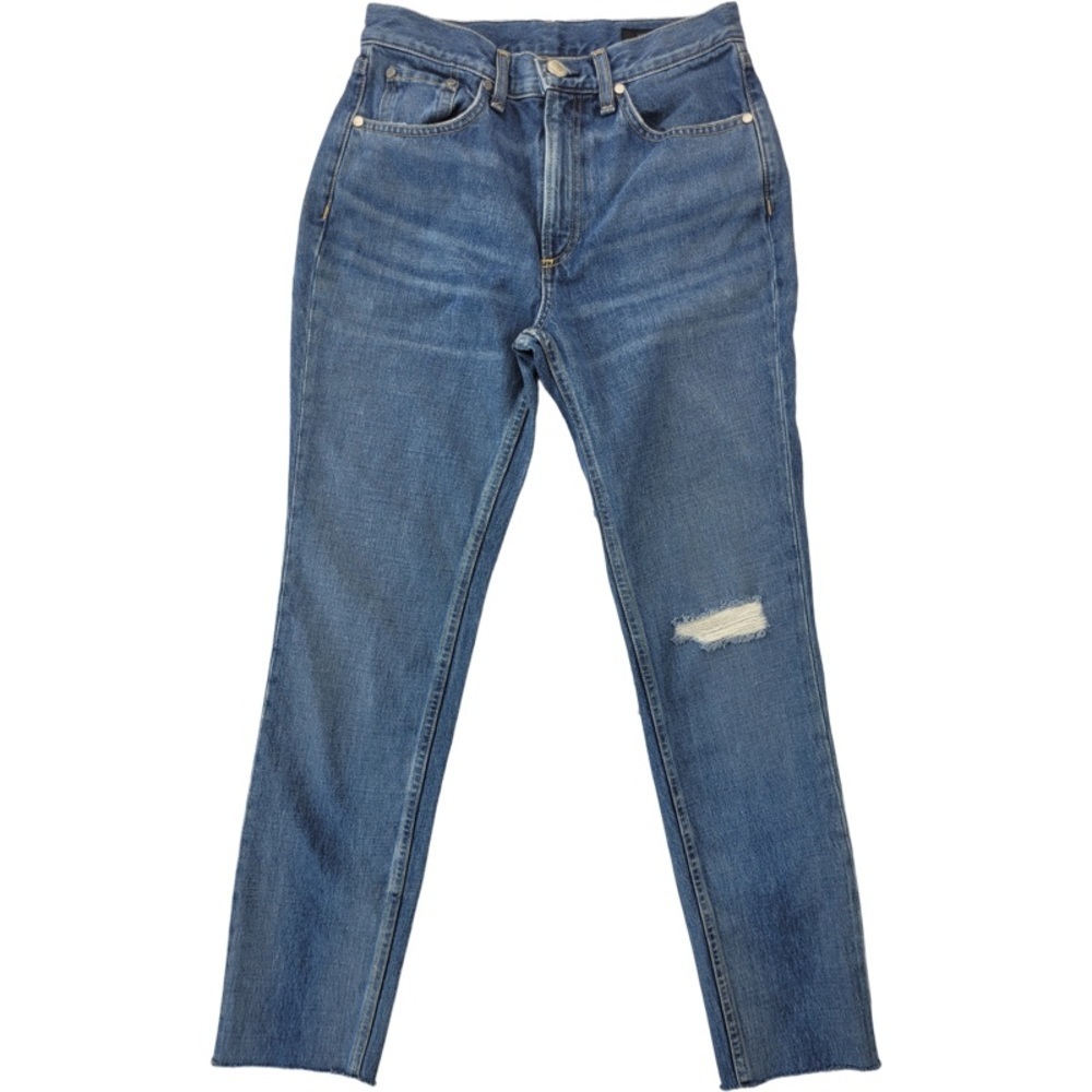 ✅ Rag & Bone Woman’s Blue medium wash high waisted skinny jeans size 26 raw hem